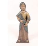 AN INDIAN, GOA, CARVED WOOD CHRISTIAN FIGURE, perhaps Mary in a flowing robe with painted