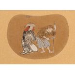 A SET OF TEN JAPANESE WATERCOLOUR PAINTINGS ON GOLD PAPER of street performers and vendors, each