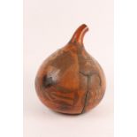A KENYA WAKAMBA GOURD with incised carved bird, snake and elephant decoration, 38cm high