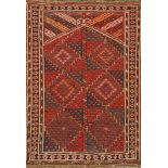 A 19TH CENTURY SMALL ERSARI/BESHIR DIAMOND LATTICE PRAYER RUG with multiple border, 124 x 86cm