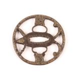 A JAPANESE IRON TSUBA SWORD GUARD with gilded decoration, 7.5cm diameter