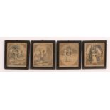 A SET OF FOUR GEORGE III STIPPLE ENGRAVINGS of the Four Seasons dated 1792, framed, 18 x 14cm (4)