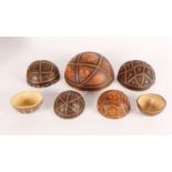 SEVEN NIGERIAN SMALL CALABASHES with stylised geometric and painted decoration, Kilba, Higgi and