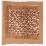 AN ANTIQUE INDIAN, RAJASTHAN TEMPLE WALL HANGING with finely embroidered repeating foliate motif