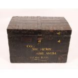 A VICTORIAN OAK AND METAL BOUND SILVER TRUNK labelled for Col. Sir Henry Abel Smith KCVO. DSO. and