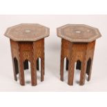 A PAIR OF MIDDLE EASTERN ISLAMIC OCTAGONAL OCCASIONAL TABLES with mother of pearl and marquetry