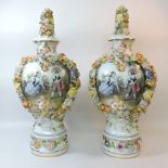 A pair of Meissen style vases and covers