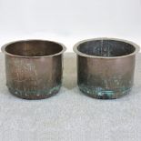 A pair of riveted coppers, each 39cm dia