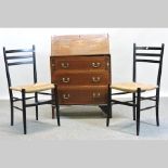 An Edwardian inlaid bureau, 68cm, togeth