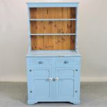 A blue painted pine dresser, 94cm