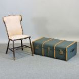 A 1950's wooden bound travelling trunk,