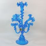 A blue glass epergne, 58cm tall