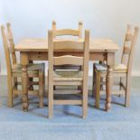 A modern pine rectangular dining table,