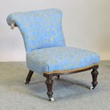 A Victorian mahogany blue upholstered nu