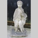 A reconstituted stone figure of a boy wi