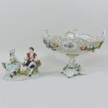 A Dresden porcelain basket, painted with