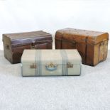 A vintage tin trunk, 73cm, together with