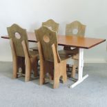 A 1960's teak and painted refectory tabl