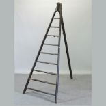 A wooden orchard ladder, 240cm tall