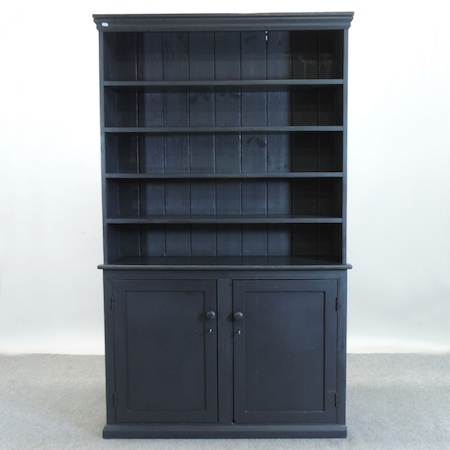 A modern grey painted pine cabinet bookc