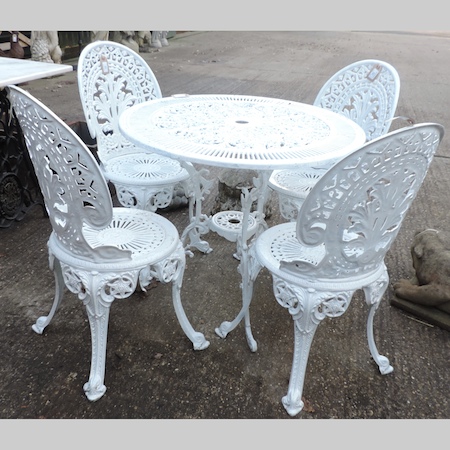 A white painted aluminium garden table,