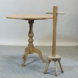 A pine circular tripod table, 70cm, toge