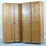 A modern pine wardrobe, together with an