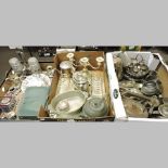 Three boxes of silver plated items and p