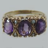 A Victorian 9 carat gold amethyst and se