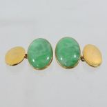 A pair of 18 carat gold jade cufflinks,