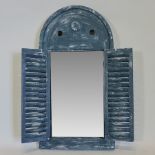 A blue painted louvred mirror, 75 x 39cm