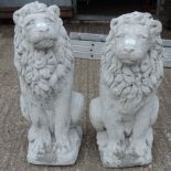 A pair of reconstituted stone lions, 75c