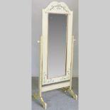 A white painted cheval mirror, 168cm tal