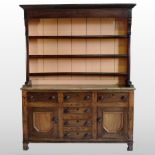 An 18th century oak, fruitwood and inlai