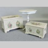 A cream and floral painted blanket box,