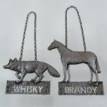 A pair of modern silver decanter labels,