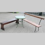 A wooden and iron garden bench, 183cm, t