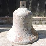 An antique iron church bell, 52cm tall