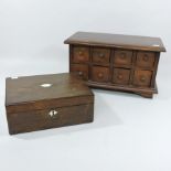 A 19th century rosewood and ivory inlaid sewing box, together with a hardwood spice chest,