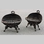 A pair of ornate cast iron fire grates,