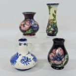 A Moorcroft pottery blue and white vase, designed by Rachel Bishop, 10cm tall,