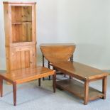 A modern pine corner cabinet, 70cm, together with a 1920's oak gateleg table,