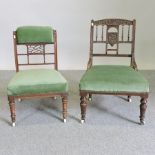 An Edwardian mahogany and green upholstered nursing chair,