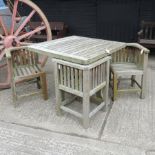 A teak square garden table, 91cm,