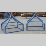 A pair of blue painted wooden garden cloches,