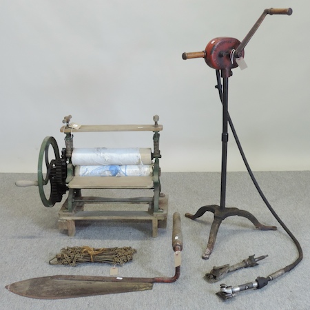 A cast iron mangle, 75cm, together with an early 20th century hand shearing machine, - Image 2 of 2