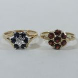 A 9 carat gold sapphire and diamond cluster ring,