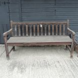 A hardwood garden bench,