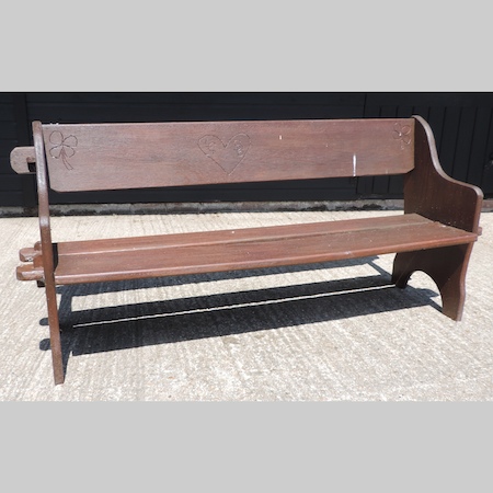 A hardwood garden bench,