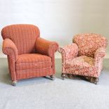 A Victorian red upholstered armchair,